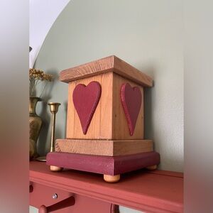 Country Hearts Wooden Pillar Candle Holder Vintage